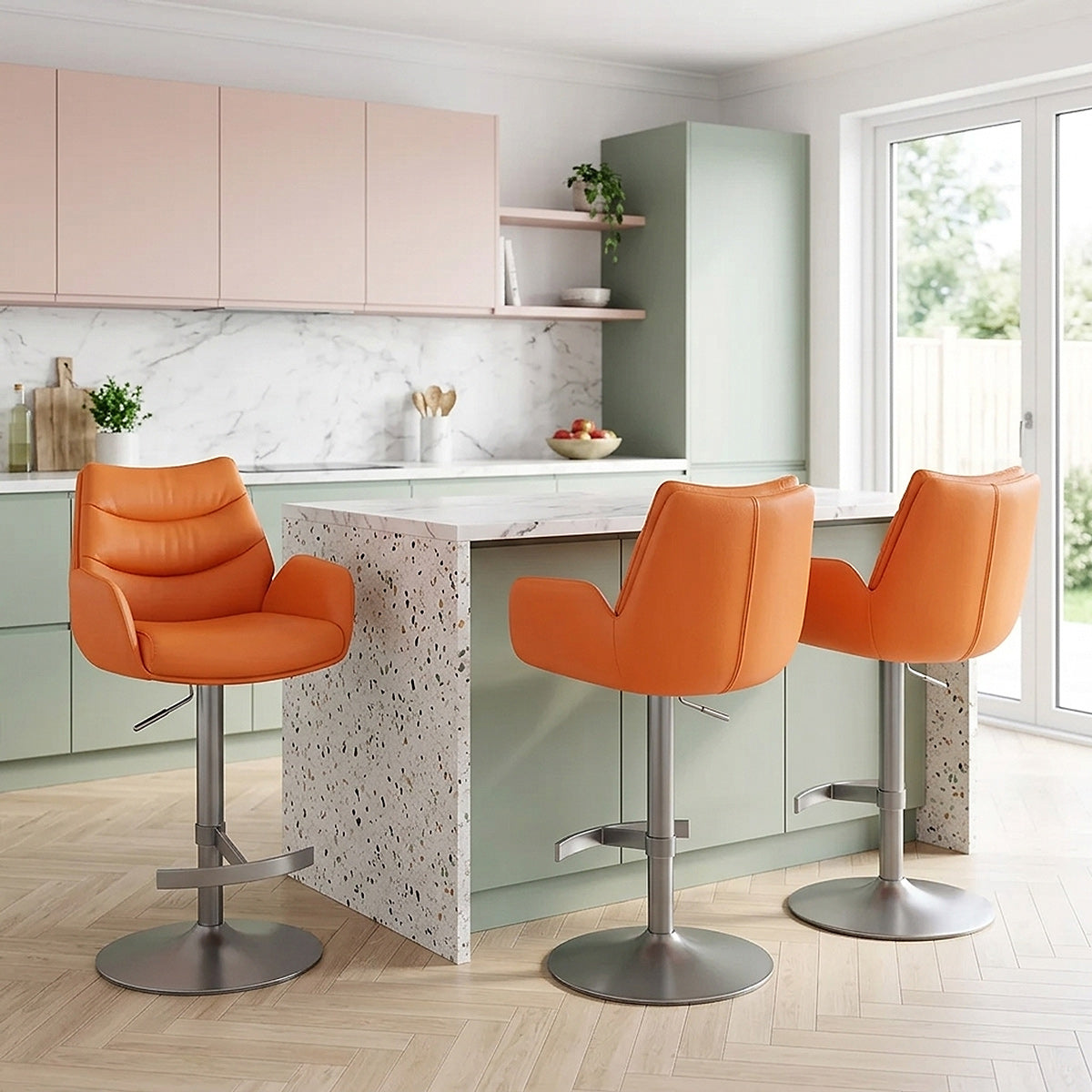 Chaise de Bar Cuir Veritable Graphite Brosse - Seville Orange