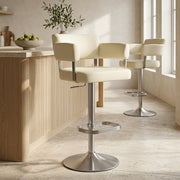 Tabouret de Bar Cuir Véritable Chrome Brossé - Sierra Crème