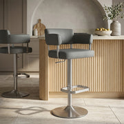 Tabouret de Bar Cuir Véritable Chrome Brossé - Sierra Gris Foncé