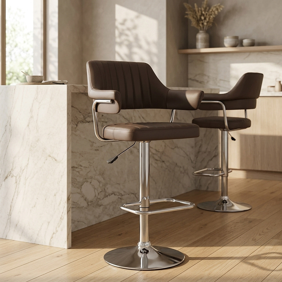 Chaise de Bar Faux Cuir Chrome - Skyline Marron 