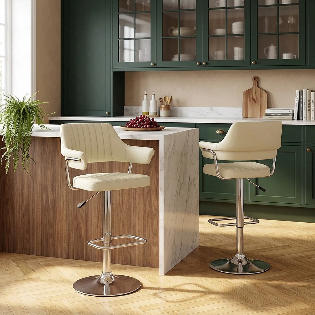 Chaise de Bar Faux Cuir Chrome - Skyline Crème 