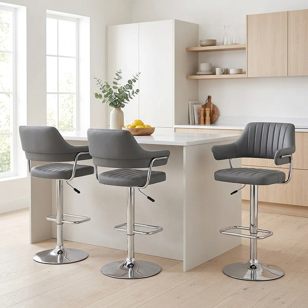 Chaise de Bar Faux Cuir Chrome - Skyline Gris 