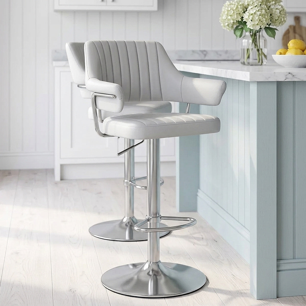 Chaise de Bar Chrome Brossé Faux Cuir - Skyline Gris 