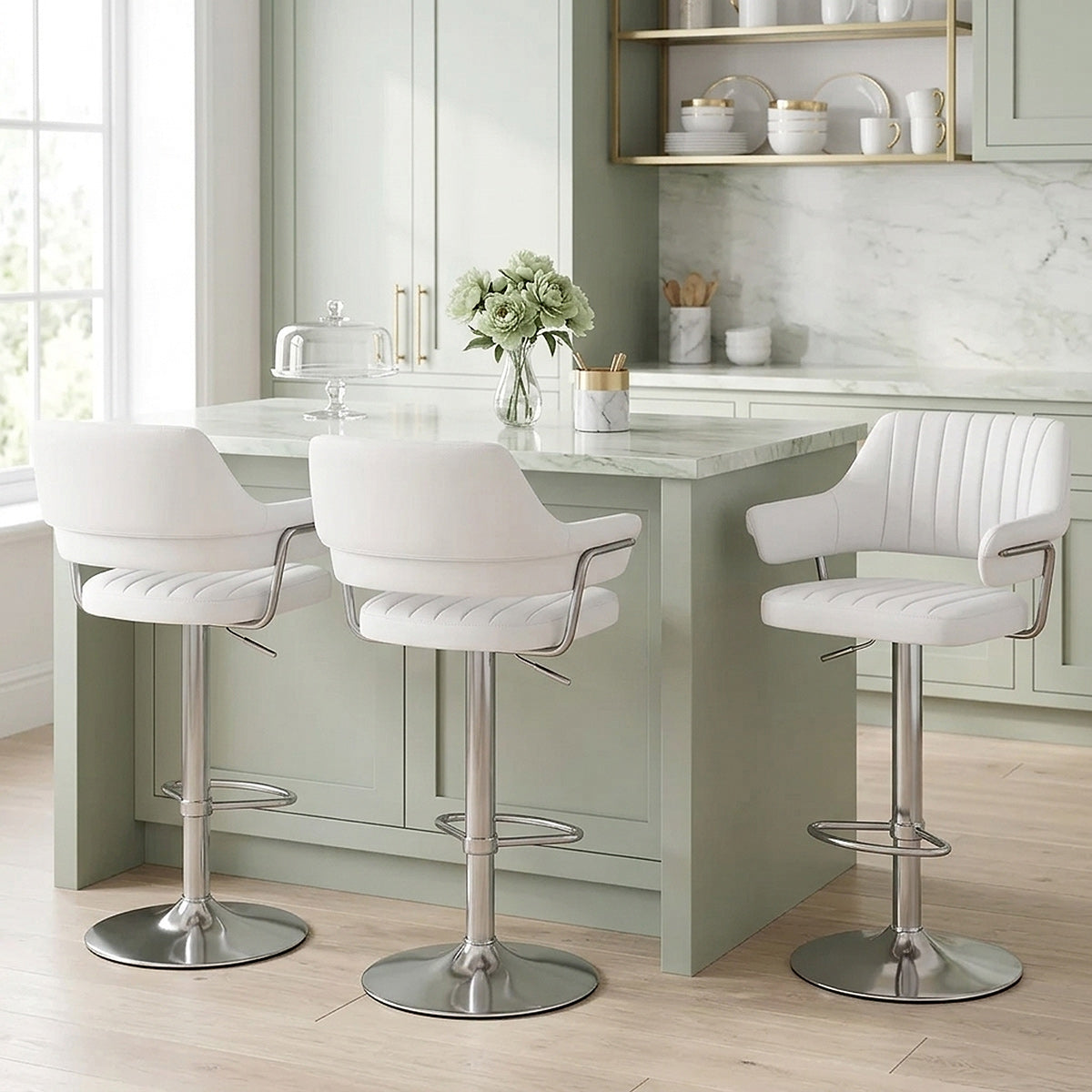Chaise de Bar Chrome Brossé Faux Cuir - Skyline Blanc 