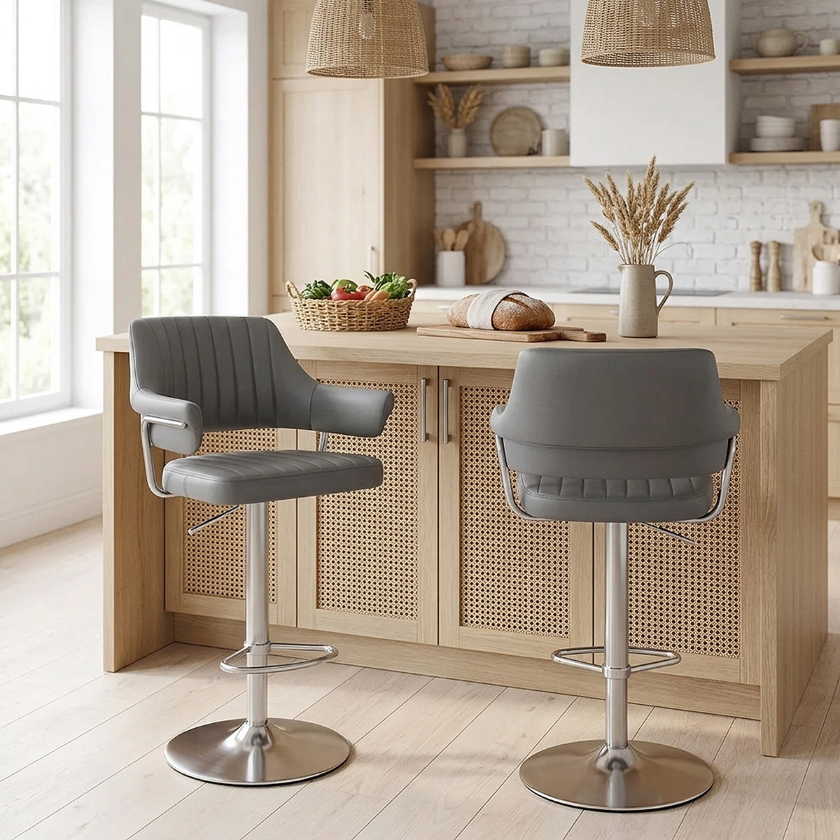 Chaise de Bar Chrome Brossé Faux Cuir - Skyline Gris Foncé 