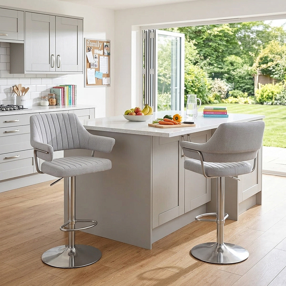 Chaise de Bar Tissu Chrome Brossé - Skyline Gris 
