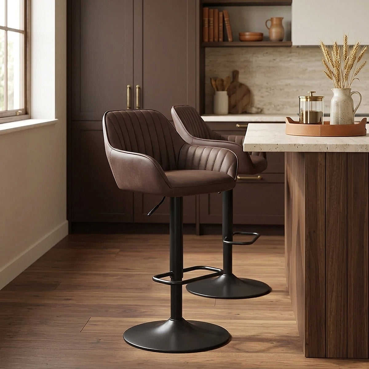 Tabouret de Bar Faux Cuir - Sol Marron 