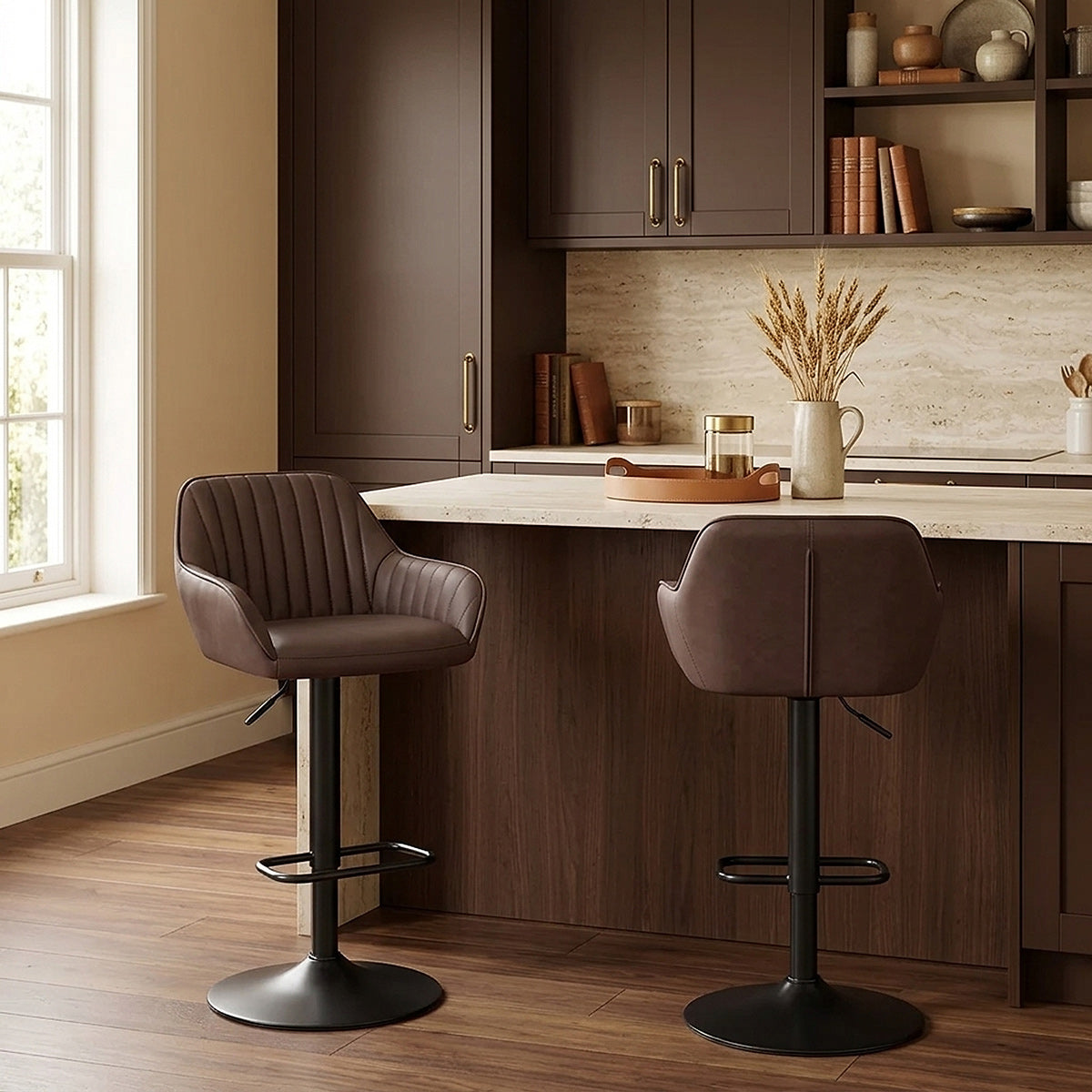 Tabouret de Bar Faux Cuir - Sol Marron 