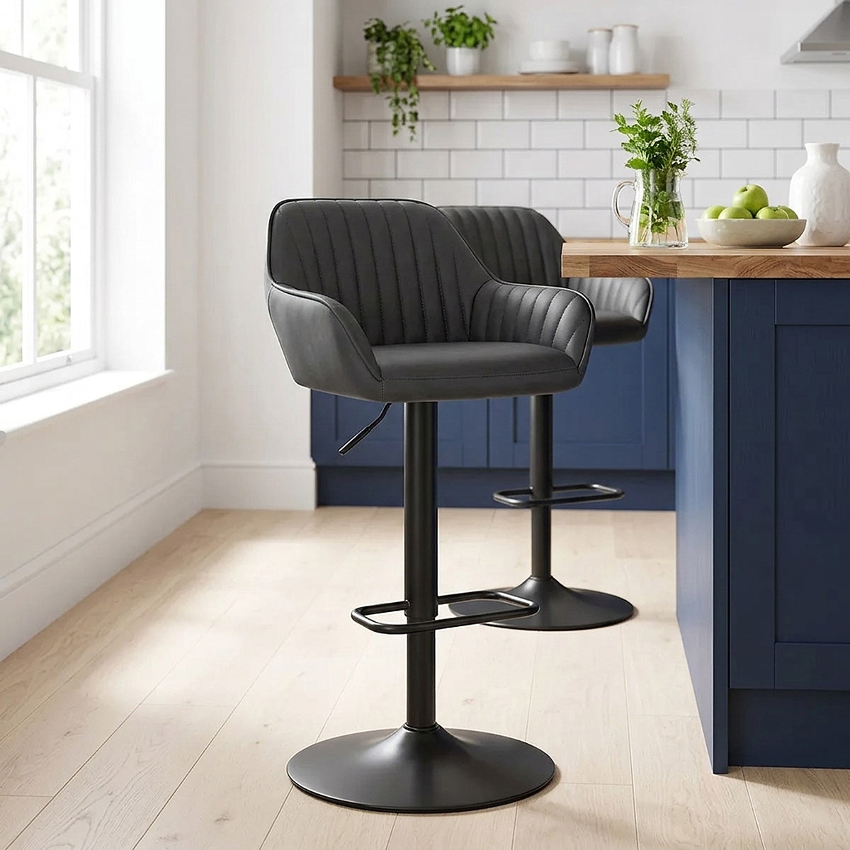 Tabouret de Bar Faux Cuir - Sol Gris 