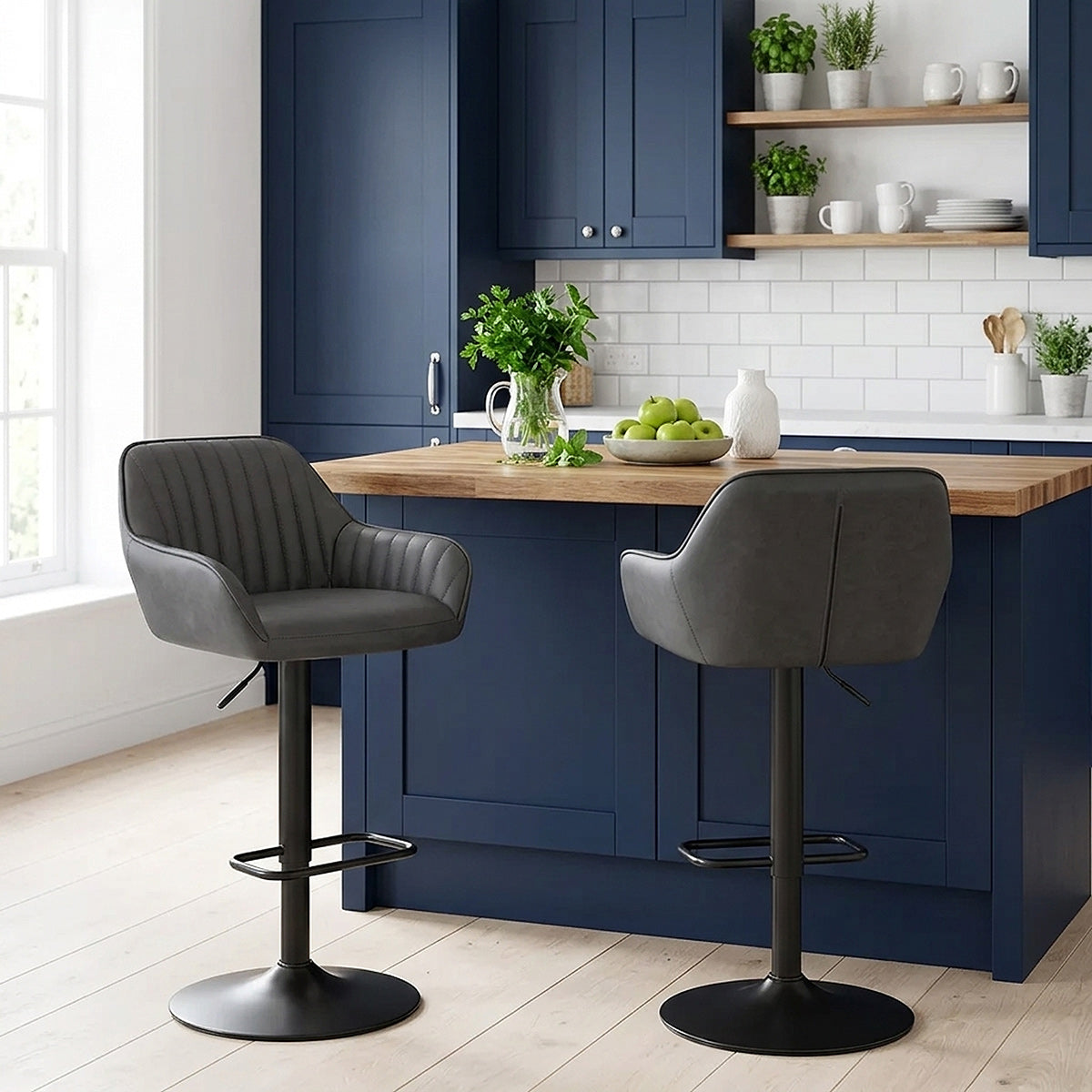 Tabouret de Bar Faux Cuir - Sol Gris 