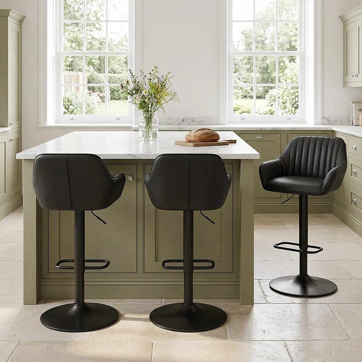Tabouret Cuir Véritable - Sol Noir 