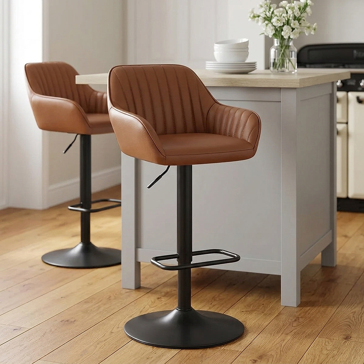 Tabouret Cuir Véritable - Sol Marron 