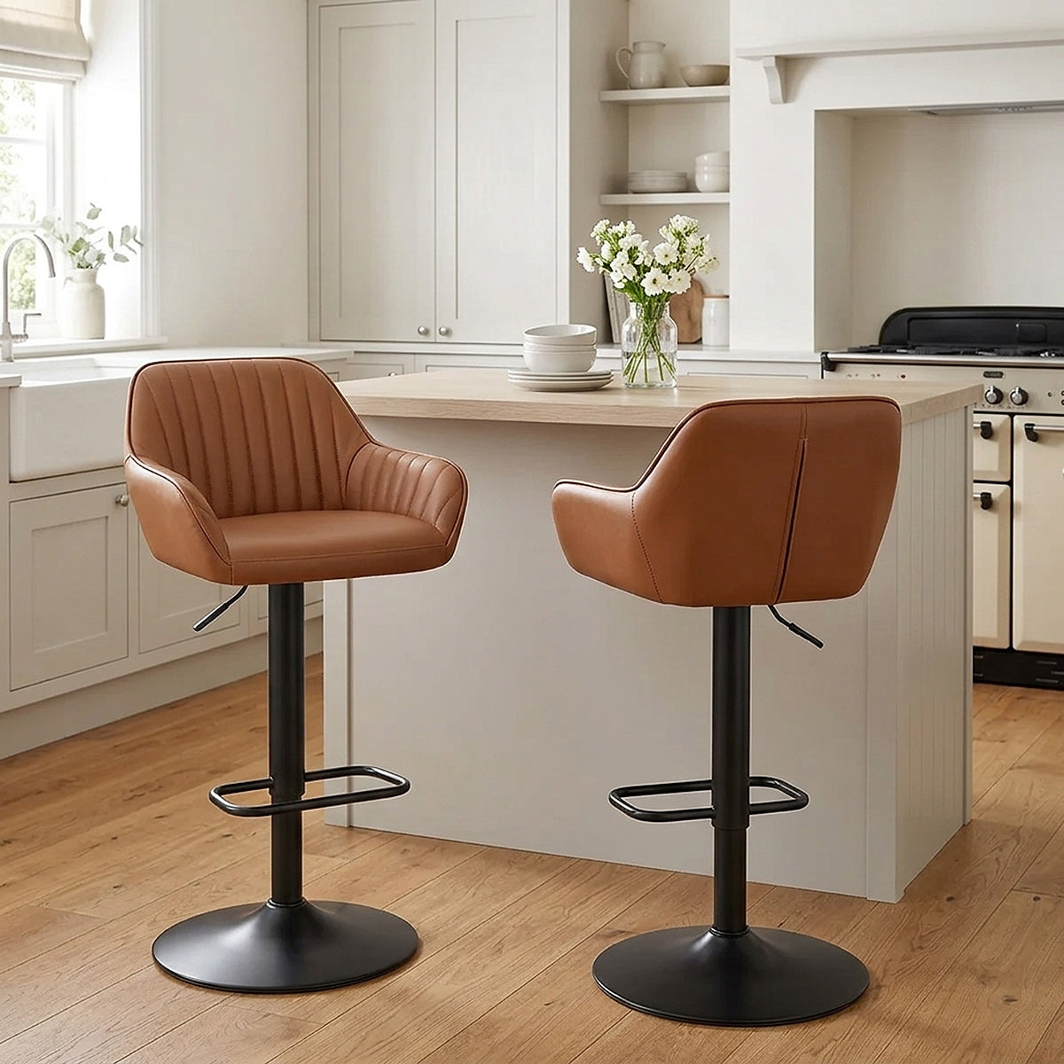 Tabouret Cuir Véritable - Sol Marron 