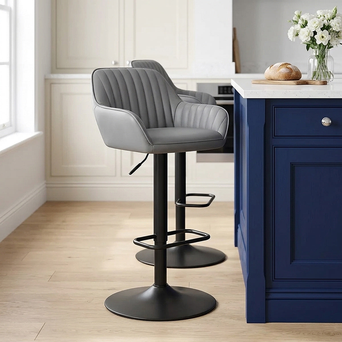 Tabouret Cuir Véritable - Sol Gris