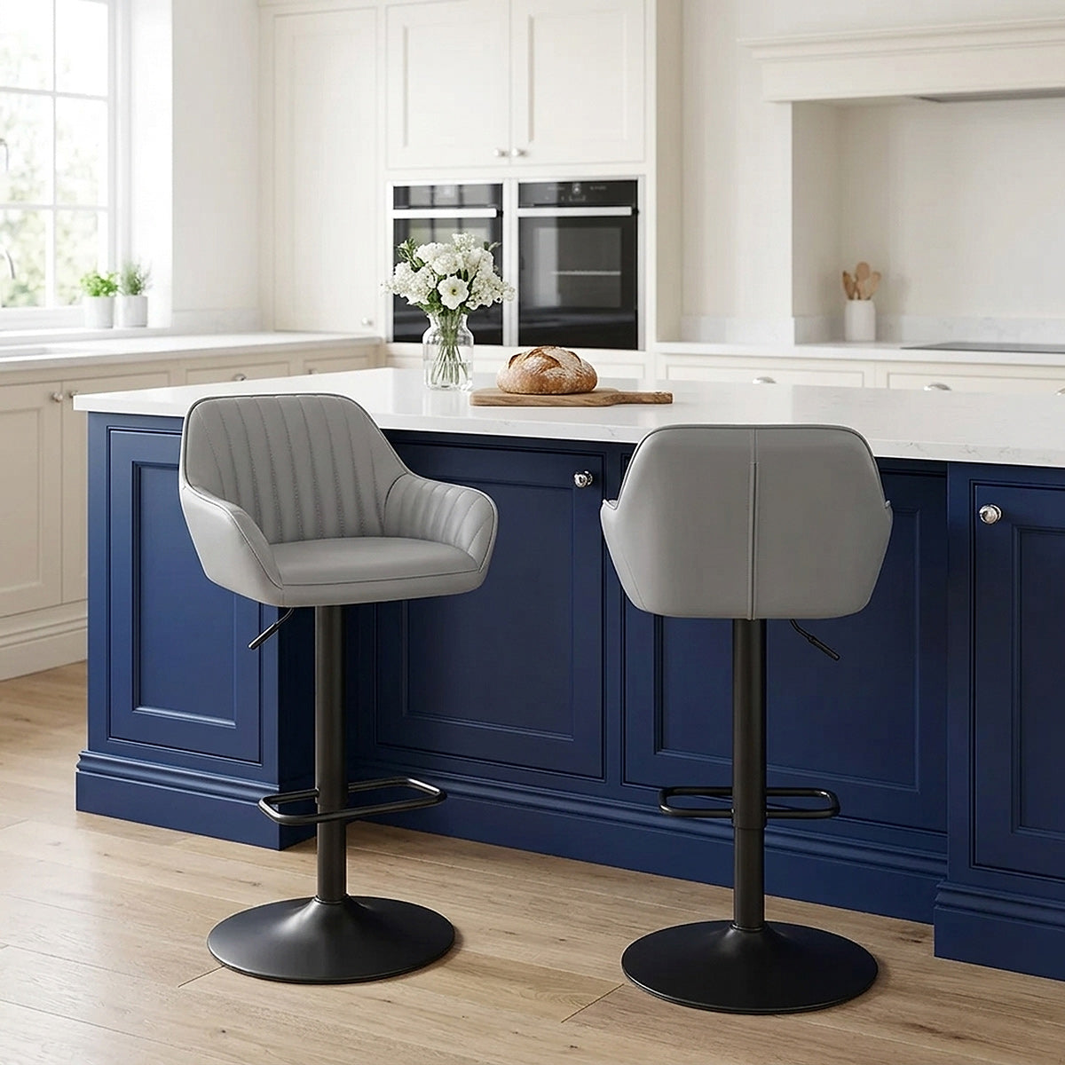Tabouret Cuir Véritable - Sol Gris