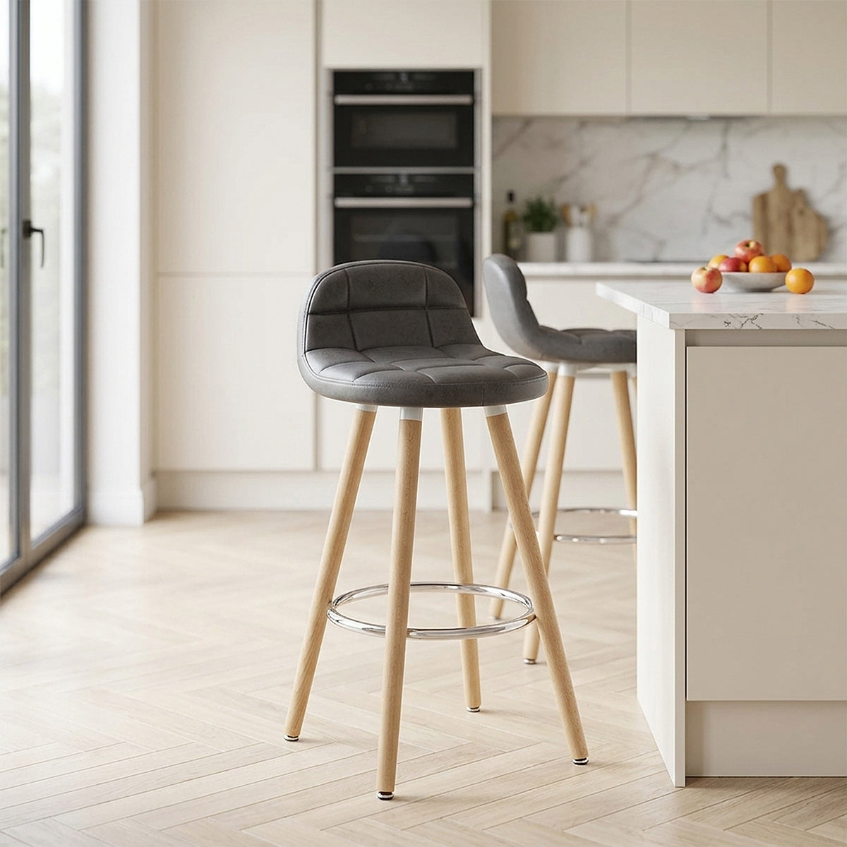 Tabouret de Bar Bois Faux Cuir Antique - Sole Gris 