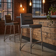 Tabouret Faux Cuir Chrome Brossé - Stella Gris 