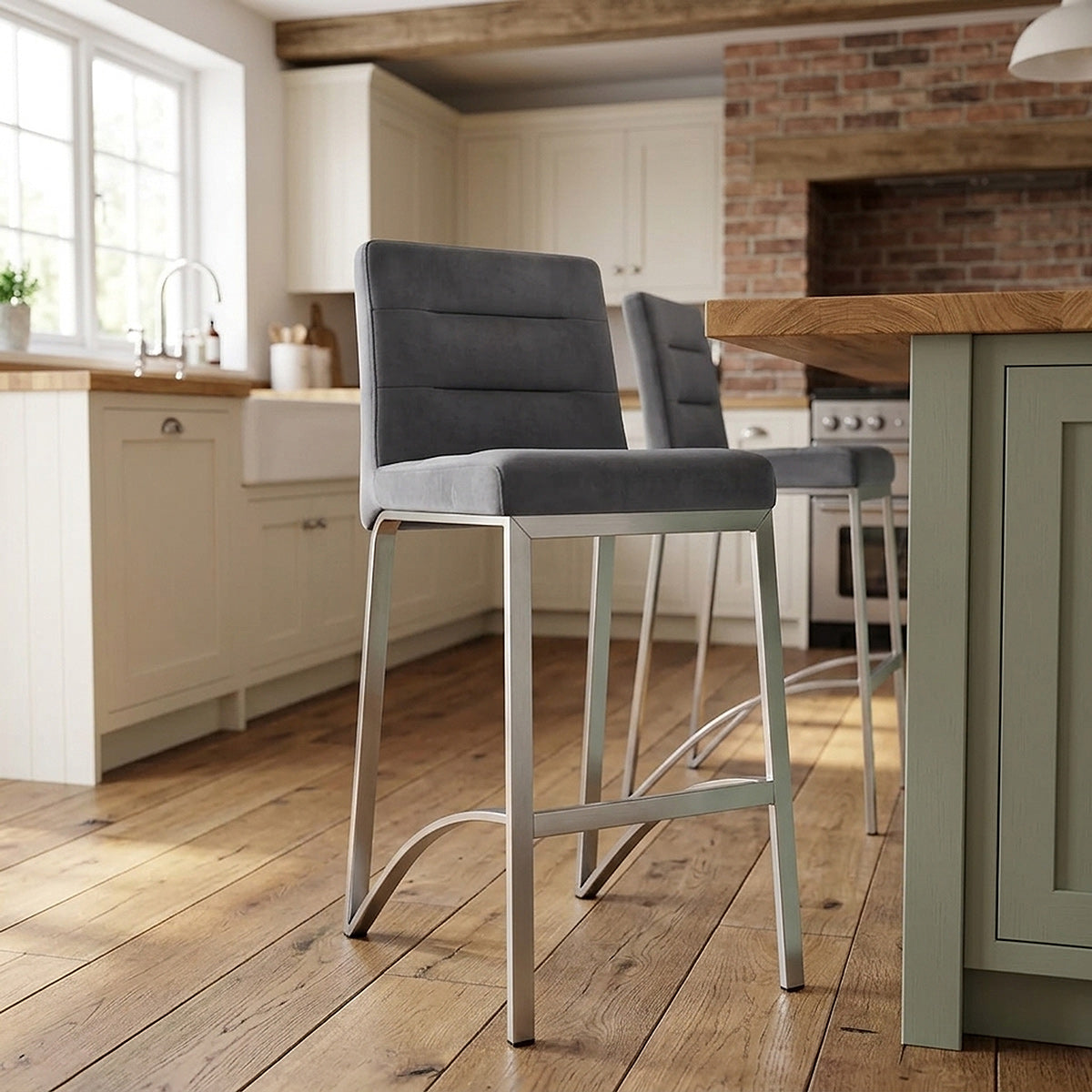 Tabouret Velours - Stella Gris Foncé