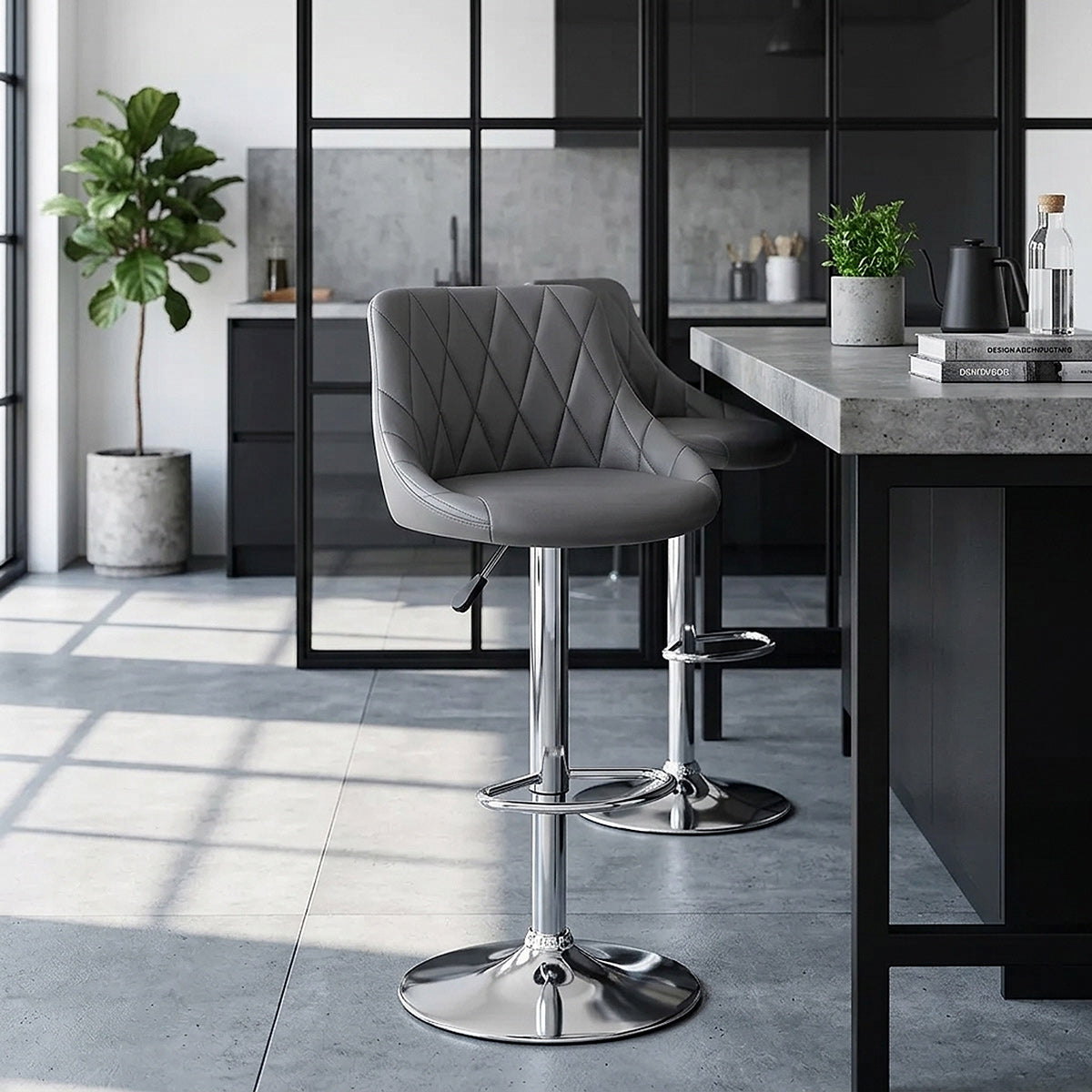Chaise de Bar Faux Cuir - Stitch Gris 