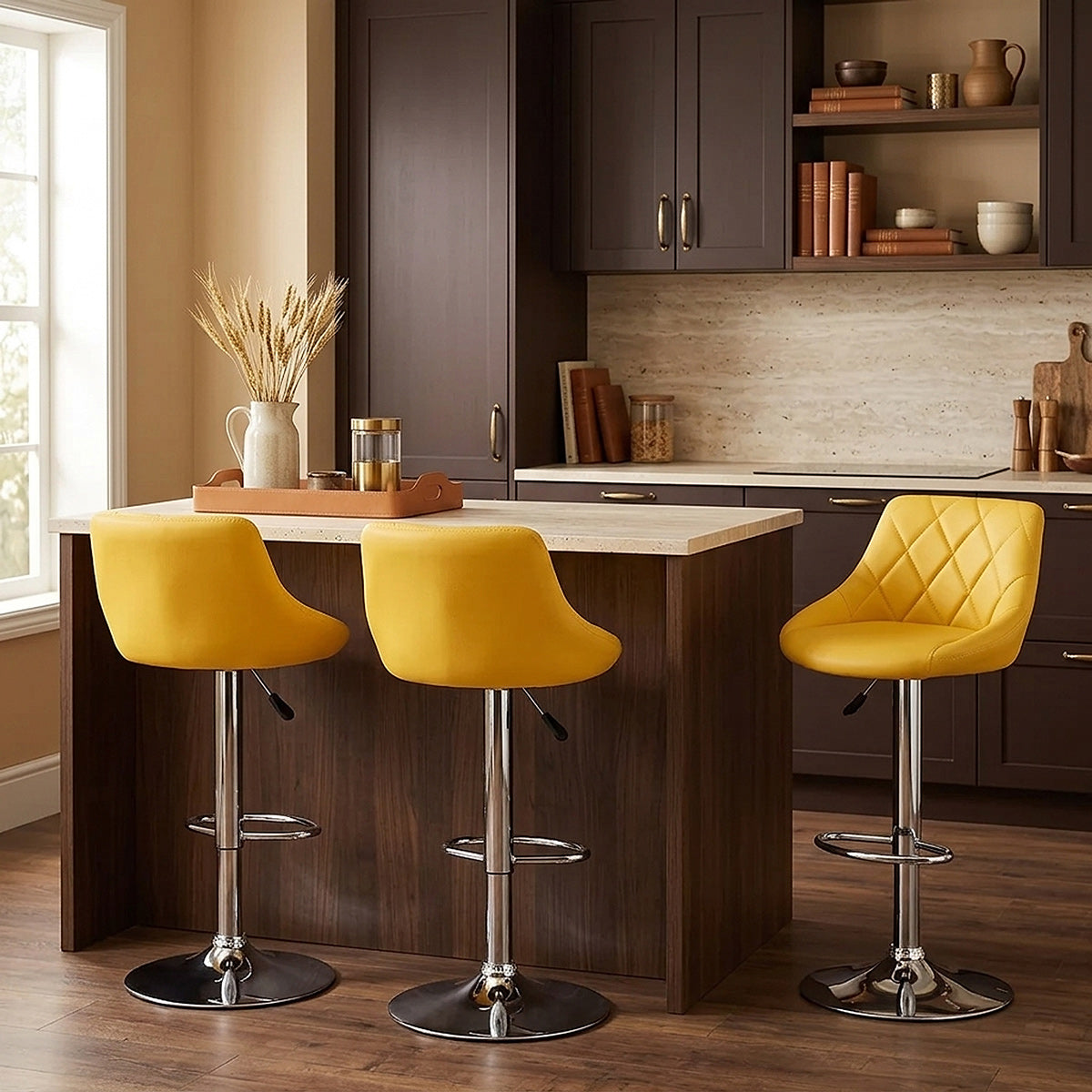 Chaise de Bar Faux Cuir - Stitch Jaune 