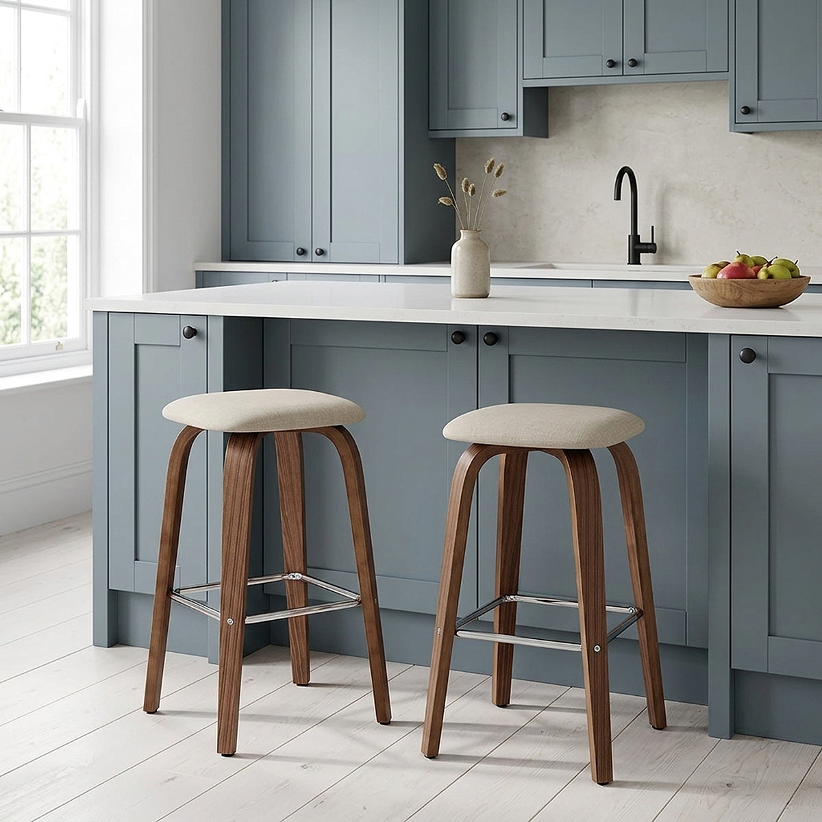Tabouret de bar Bois Tissu - Stockholm Crème 