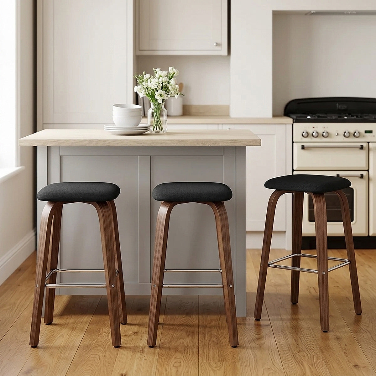 Tabouret de bar Bois Tissu - Stockholm Noir 