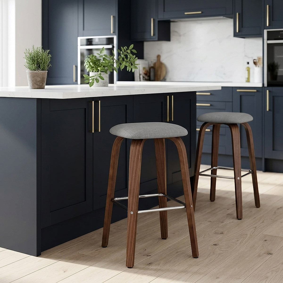 Tabouret de bar Bois Tissu - Stockholm Gris 