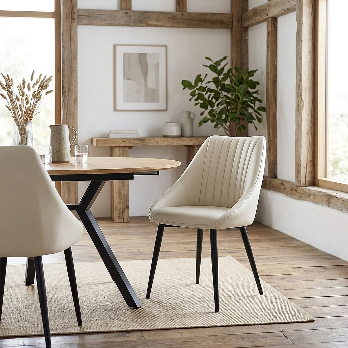 Chaise Cuir Véritable - Strata Crème 