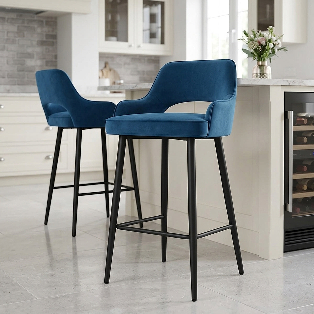 Tabouret de bar Velours - Sutton Bleu 