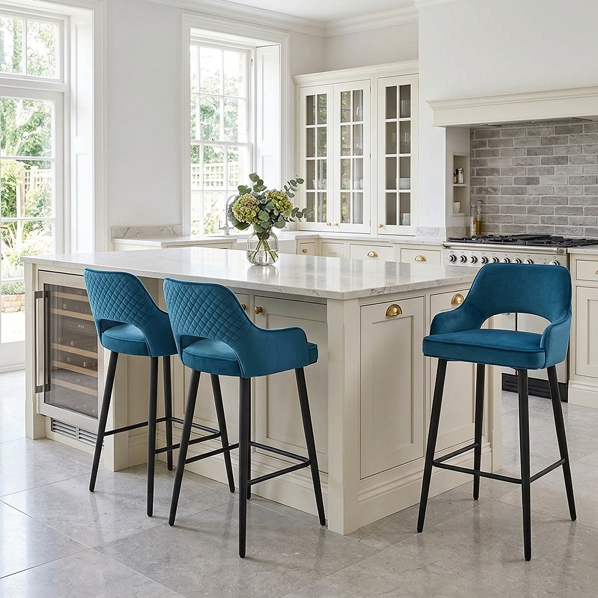 Tabouret de bar Velours - Sutton Bleu 