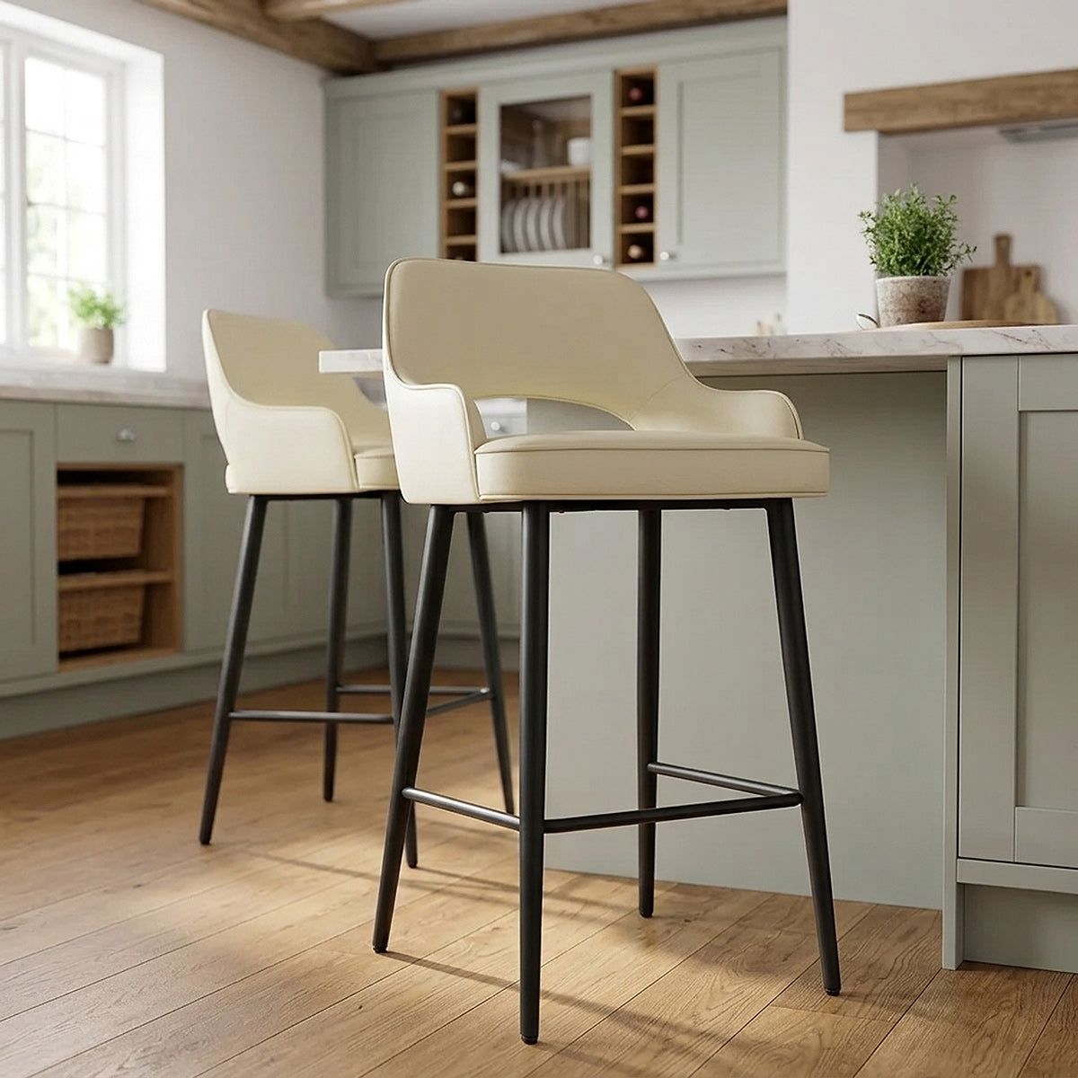Tabouret de bar Faux Cuir - Sutton Crème 