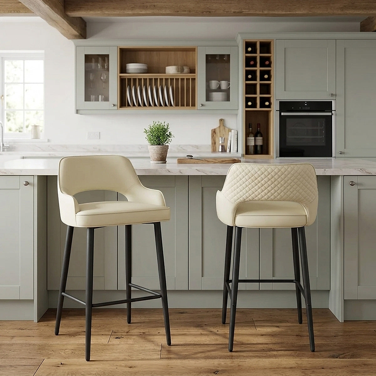 Tabouret de bar Faux Cuir - Sutton Crème 