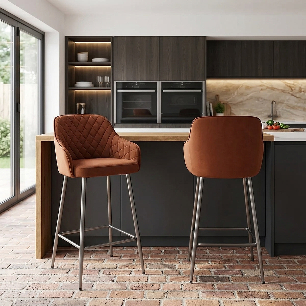 Tabouret de Bar Velours - Sydney Marron 