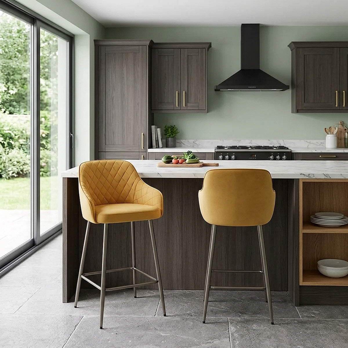 Tabouret de Bar Velours - Sydney Jaune 