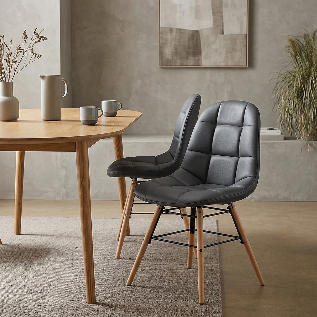 Chaise Faux Cuir Bois - Tate Gris 