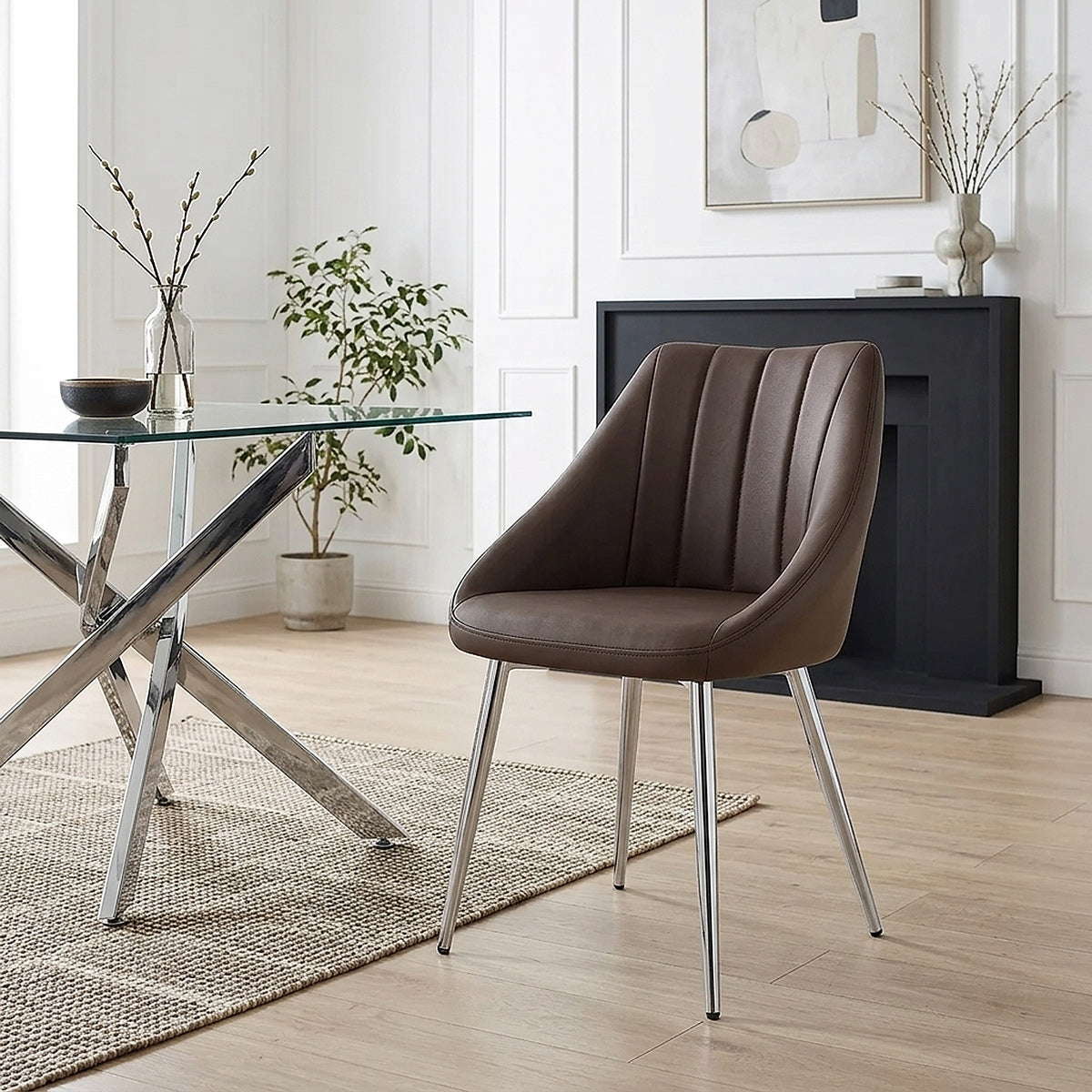 Chaise Faux Cuir Chrome - Tempo Marron 