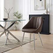 Chaise Faux Cuir Chrome - Tempo Marron 