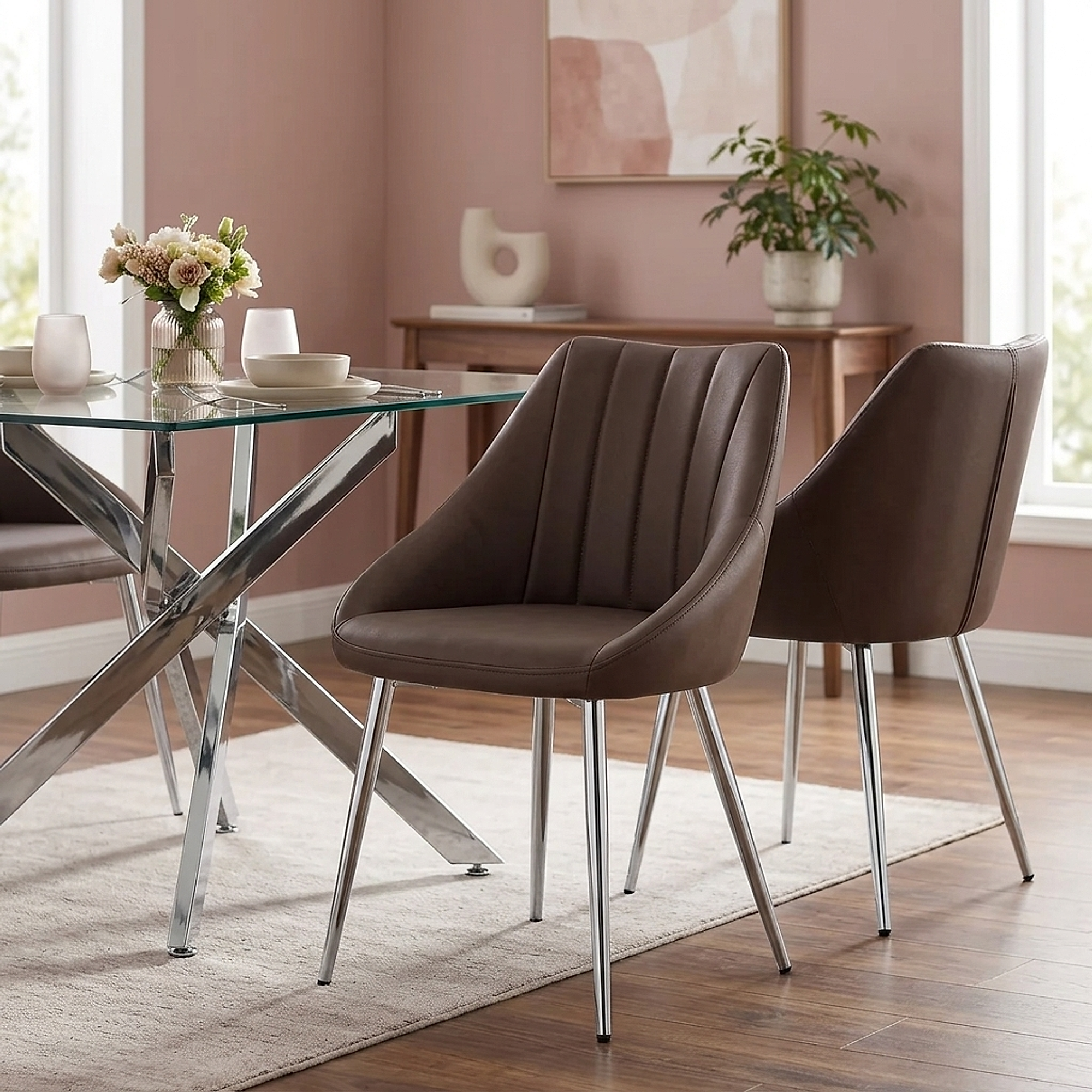 Chaise Faux Cuir Chrome - Tempo Marron 