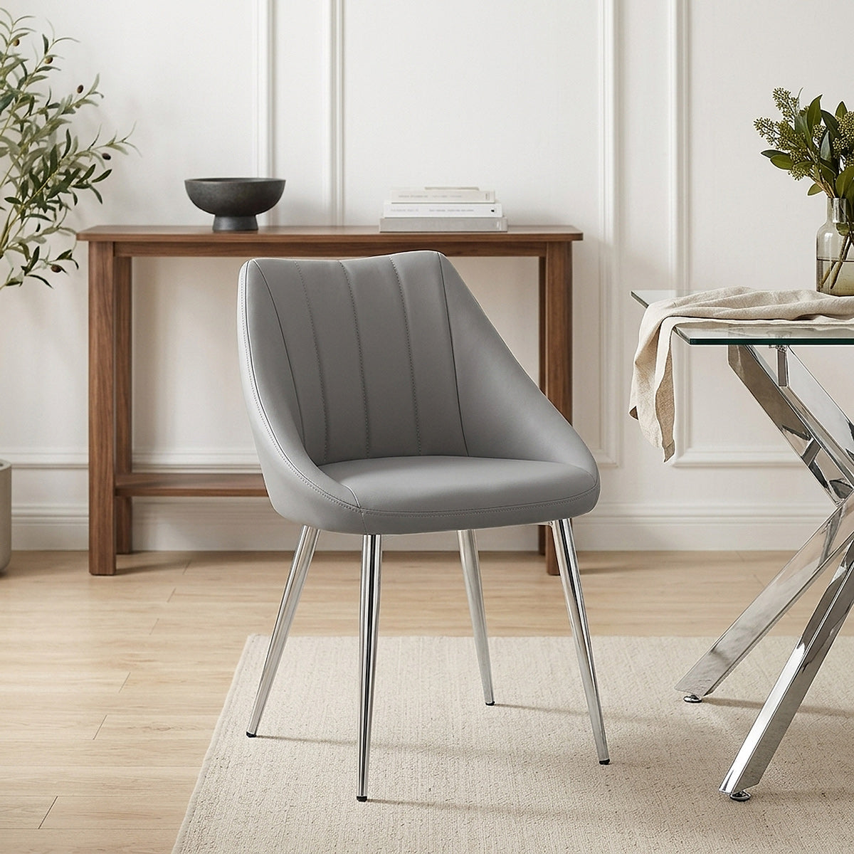 Chaise Faux Cuir Chrome - Tempo Gris 