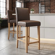 Tabouret de Bar Bois Cuir Croûté - Tetbury Marron 