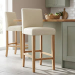 Tabouret de Bar Bois Cuir Croûté - Tetbury Crème 
