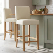 Tabouret de Bar Bois Cuir Croûté - Tetbury Crème 