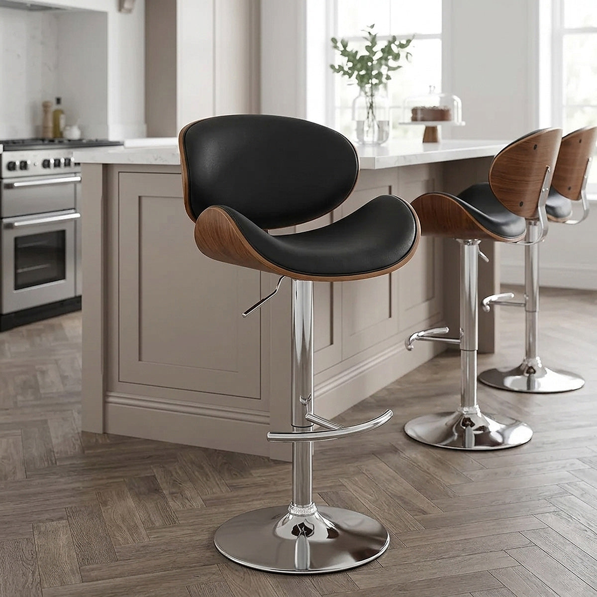 Chaise de bar Faux Cuir Bois - Théo Noir 
