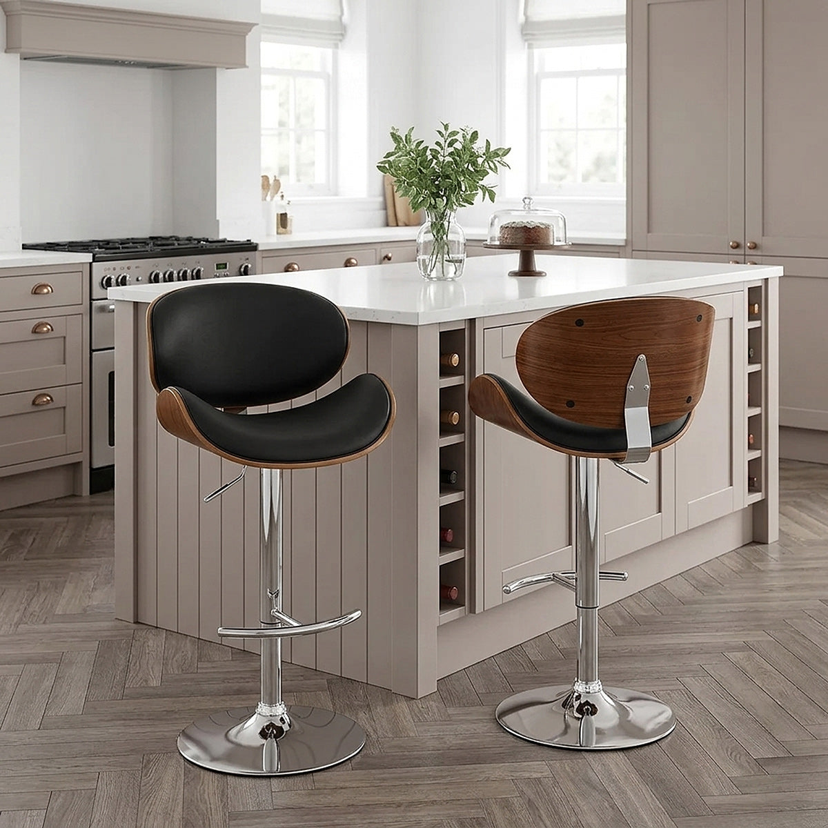 Chaise de bar Faux Cuir Bois - Théo Noir 
