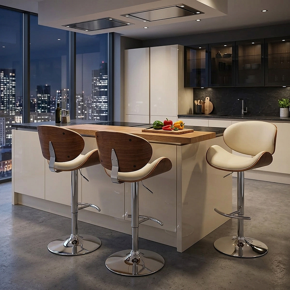 Chaise de bar Faux Cuir Bois - Théo Crème 