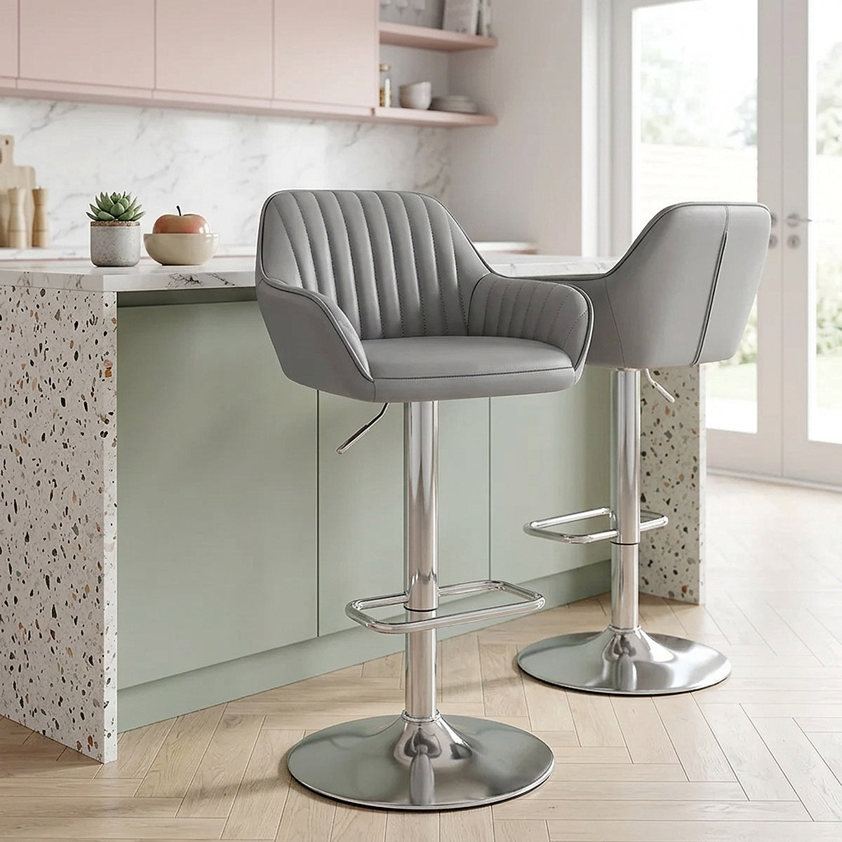 Tabouret de Bar Cuir Véritable - Tokyo Gris 