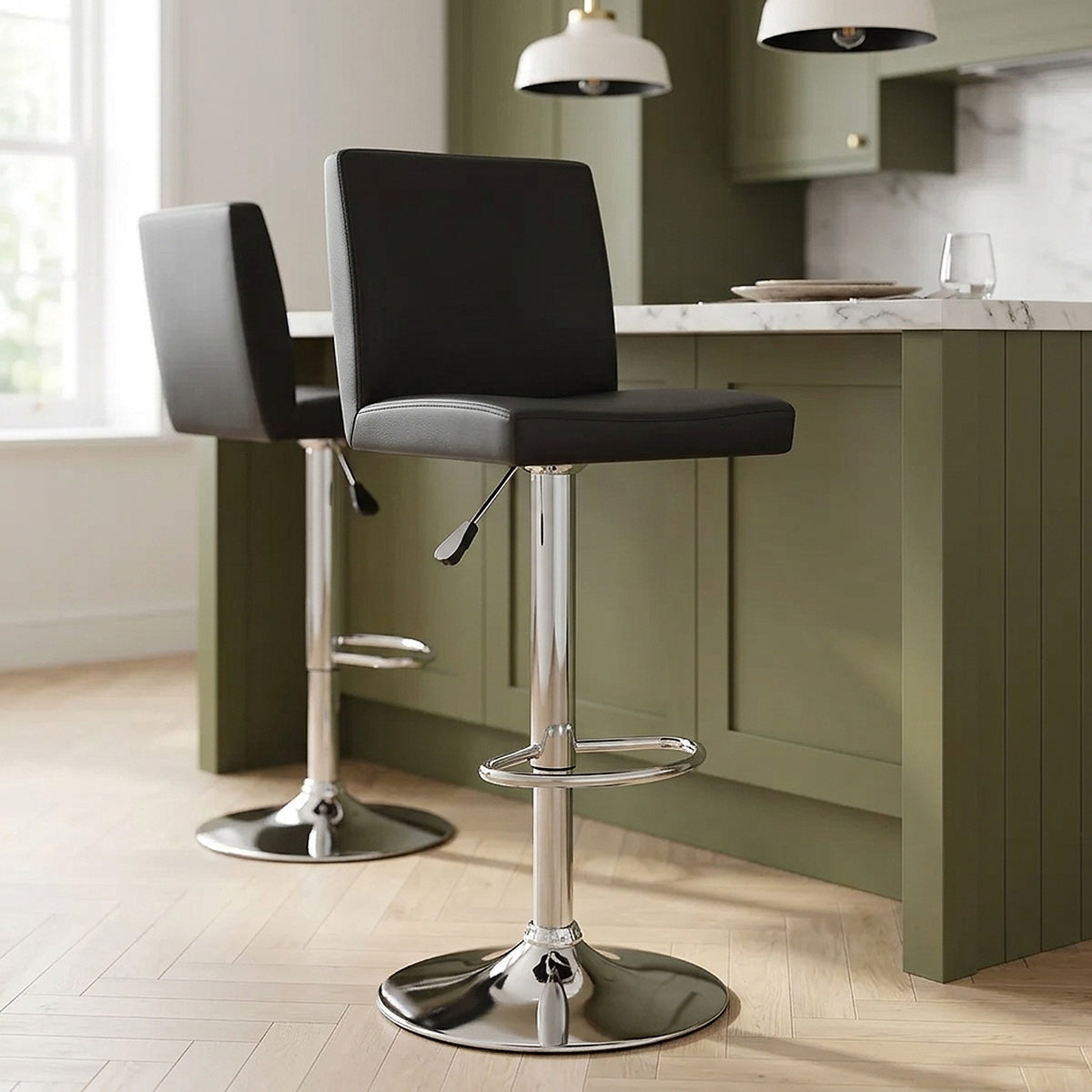 Chaise de Bar Faux Cuir Chrome - Topaz Noir 