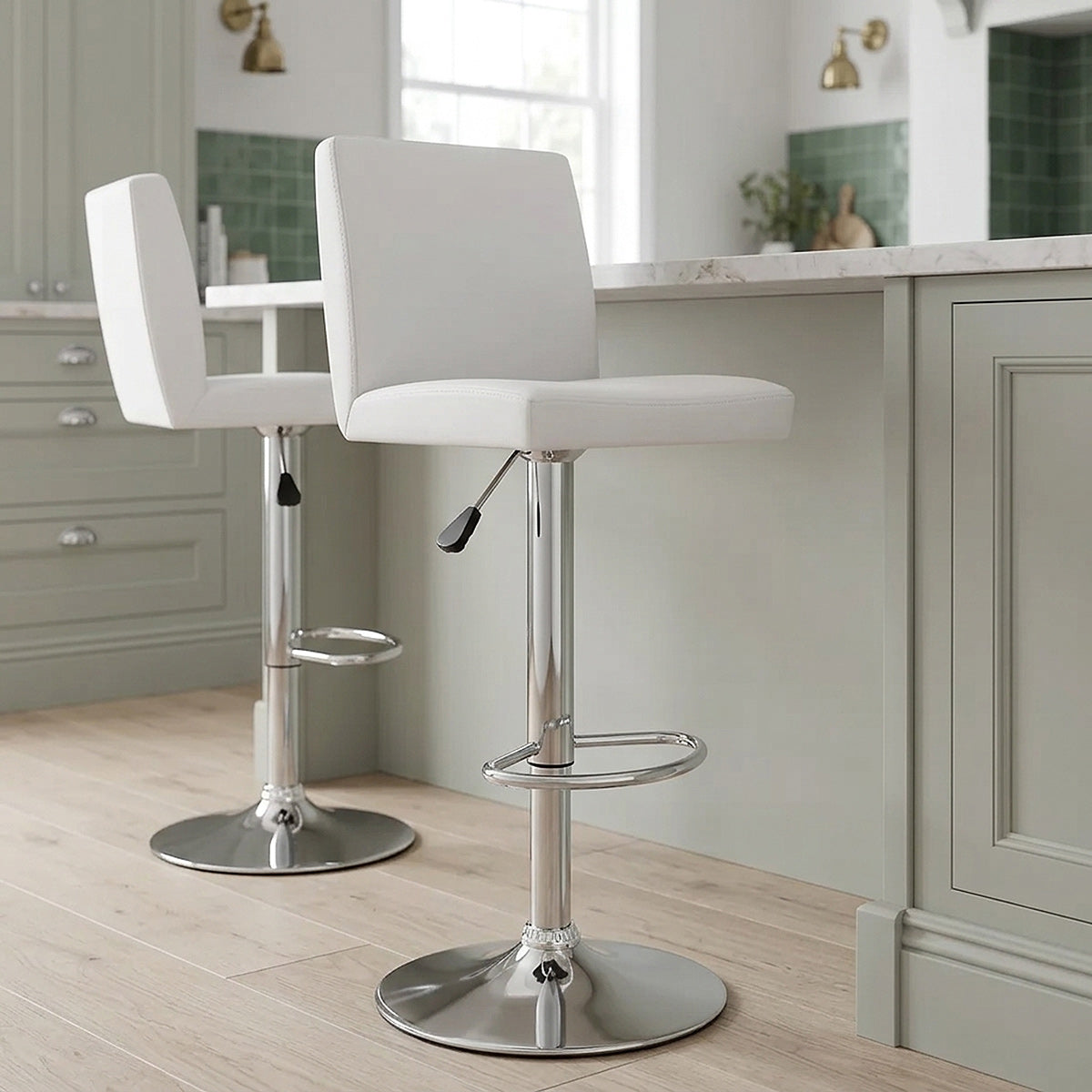 Chaise de Bar Faux Cuir Chrome - Topaz Blanc 
