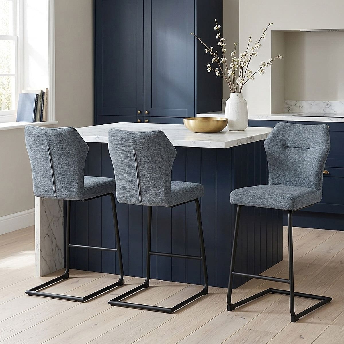 Tabouret de Bar Tissu - Troy Bleu 