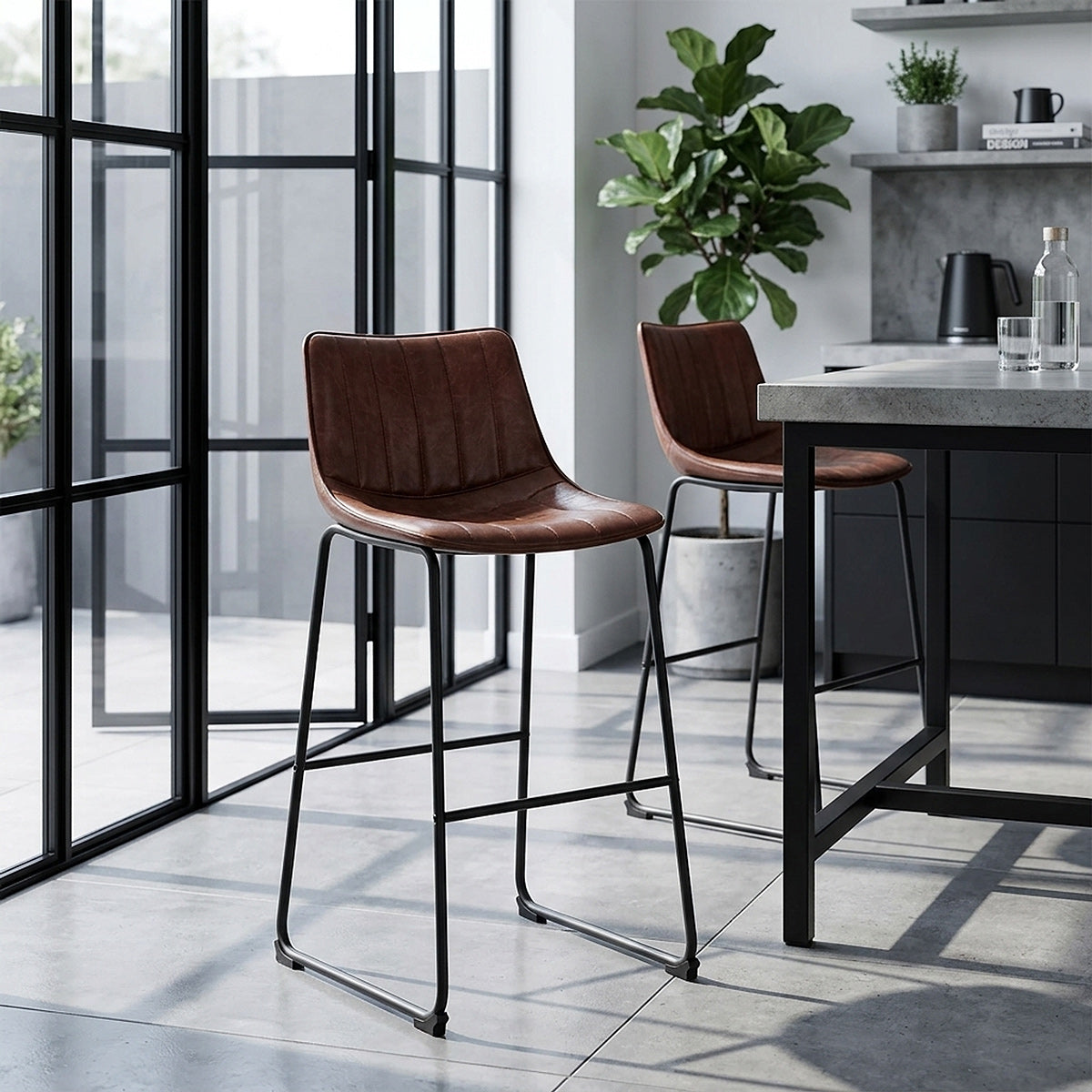 Chaise de Bar Faux Cuir - Tucker Marron 
